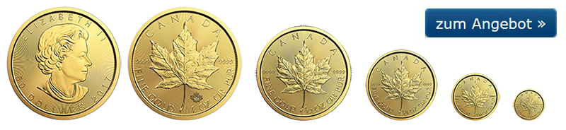 Maple Leaf Gold 2017 1 oz bis 1 gramm jetzt kaufen. Alle Varianten mit Vorderseite und Ahornblatt